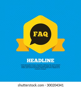 FAQ information sign icon. Help speech bubble symbol. Yellow label tag. Circles seamless pattern on back. Vector