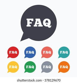 FAQ information sign icon. Help speech bubble symbol. Colored flat icons on white background.