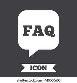 FAQ information sign icon. Help speech bubble symbol. Graphic design element. Flat faq symbol on dark background. Vector