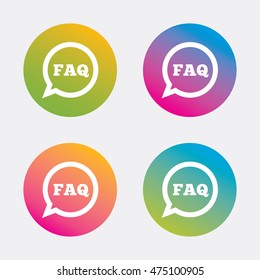 FAQ information sign icon. Help speech bubble symbol. Gradient flat buttons with icon. Modern design. Vector