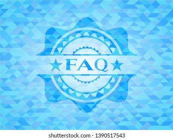 FAQ light blue emblem with mosaic background