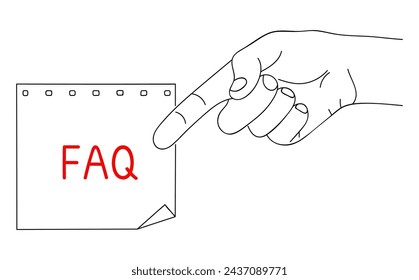 FAQ. Message, Notes on paper. Help for business and entertainment. Modern problems and solutions. Sketch in minimalist style. Editable hand drawn contour. Vector