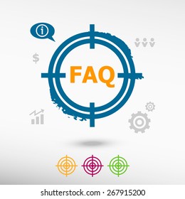 FAQ on target icons background. Flat illustration.