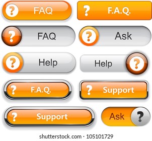 FAQ Orange Web Buttons For Website Or App. Vector Eps10.