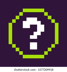 Faq pixel icon vector, pixelated question mark in frame, circle button in gaming process, creative design of retro gamification, 8 bit flat style