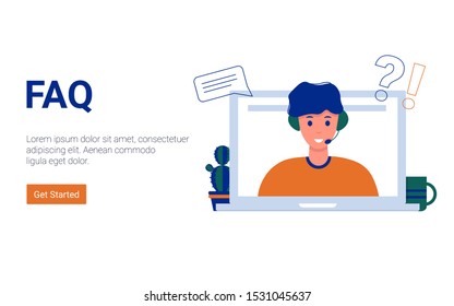 FAQ and Q&A flat vector ilustration concept, online support center via smartphone and laptop. Can use for, landing page, template, web, app, poster, banner.