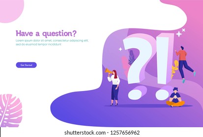 FAQ and Q&A vector ilustration concept, people asking to online support center via smartphone and laptop, can use for, landing page, template, ui, web, mobile app, poster, banner, flyer