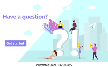 	
FAQ and Q&A vector ilustration concept, people asking to online support center via smartphone and laptop, it can use for landing page, template, ui, web, mobile app, poster, banner, flyer
