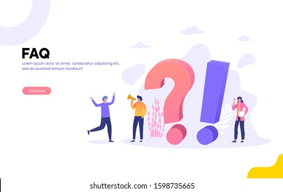 FAQ and QNA vector ilustration concept, People Characters Standing next to Question Marks. Woman and Man  Online Support center. Flat Vector Illustration, can use for, landing page, template, ui, web