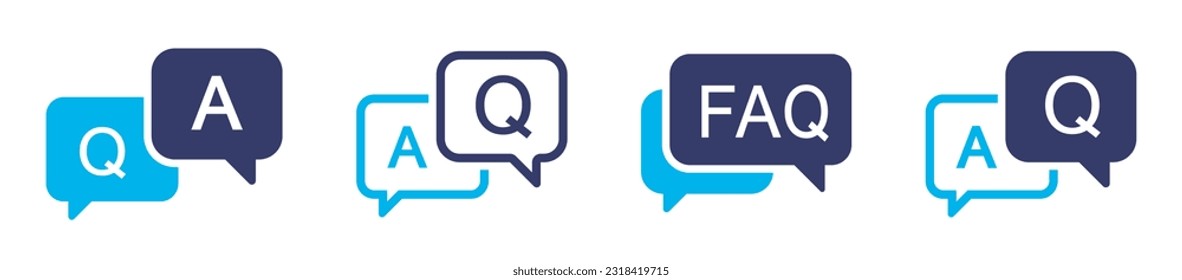 FAQ, Question and answer icon symbols. Q and A speech icons set.
