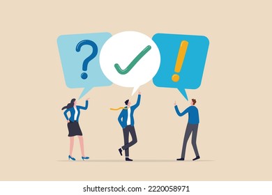 FAQ, question and answer, solution to solve problem, business advice or help and support service, communication or team brainstorm concept, business people asking question and answer to solve problem.