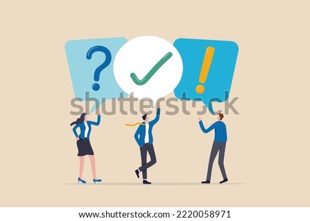 FAQ, question and answer, solution to solve problem, business advice or help and support service, communication or team brainstorm concept, business people asking question and answer to solve problem.