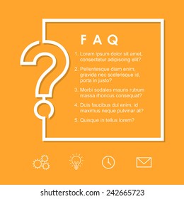 FAQ / Question Sign On A Yellow Background. Vector Frame/background Template For Layout And Design.