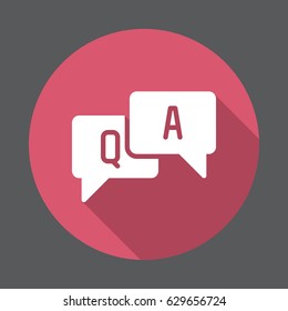 FAQ, questions and answers flat icon. Round colorful button, circular vector sign with long shadow effect. Flat style design