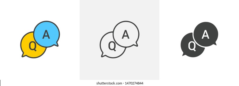 FAQ, questions and answers icon. Line, glyph and filled outline colorful version, Q and A speech outline and filled vector sign. Symbol, logo illustration. Different style icons set. Vector graphics