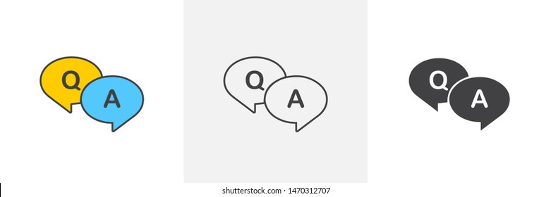 FAQ, questions and answers icon. Line, glyph and filled outline colorful version, Q and A speech outline and filled vector sign. Symbol, logo illustration. Different style icons set. Vector graphics