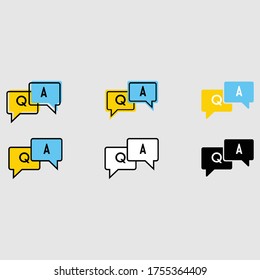 FAQ, questions and answers icon. Line, glyph and filled outline colorful version, Q and A speech outline and filled vector sign. Symbol, logo illustration. Different style icons set. eps10