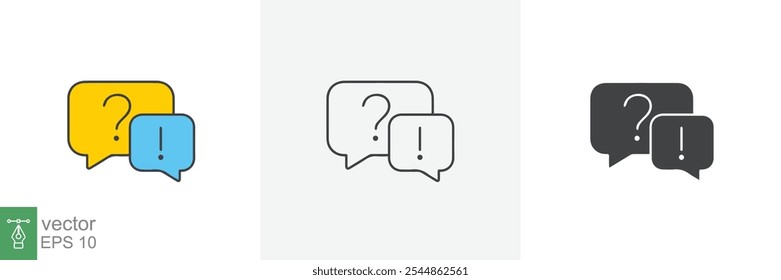 FAQ, questions and answers icon. Line, glyph and filled outline colorful version, Q and A speech outline and filled sign. Symbol, logo illustration. Different style icons set vector graphics. EPS 10.