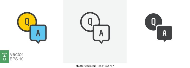 FAQ, questions and answers icon. Line, glyph and filled outline colorful version, Q and A speech outline and filled sign. Symbol, logo illustration. Different style icons set vector graphics. EPS 10.