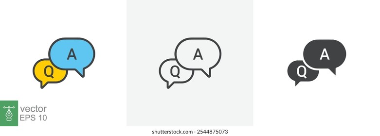 FAQ, questions and answers icon. Line, glyph and filled outline colorful version, Q and A speech outline and filled sign. Symbol, logo illustration. Different style icons set vector graphics. EPS 10.