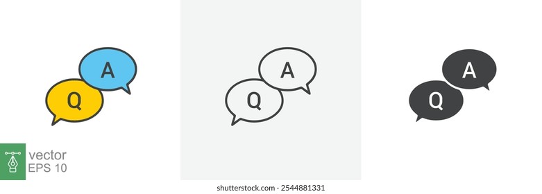 FAQ, questions and answers icon. Line, glyph and filled outline colorful version, Q and A speech outline and filled sign. Symbol, logo illustration. Different style icons set vector graphics. EPS 10.