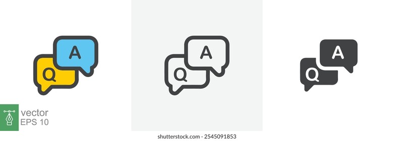 FAQ, questions and answers icon. Line, glyph and filled outline colorful version, Q and A speech outline and filled sign. Symbol, logo illustration. Different style icons set vector graphics. EPS 10.