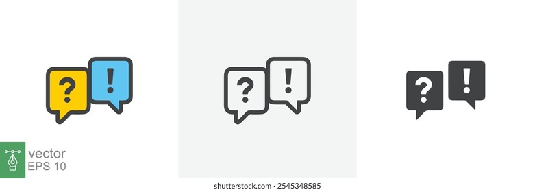 FAQ, questions and answers icon. Line, glyph and filled outline colorful version, Q and A speech outline and filled sign. Symbol, logo illustration. Different style icons set vector graphics. EPS 10.