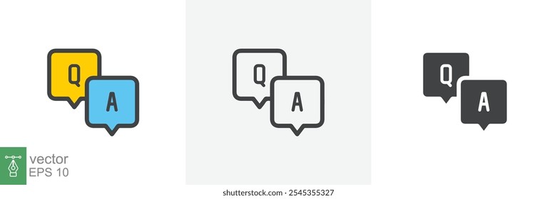 FAQ, questions and answers icon. Line, glyph and filled outline colorful version, Q and A speech outline and filled sign. Symbol, logo illustration. Different style icons set vector graphics. EPS 10.