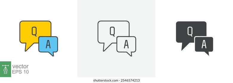 FAQ, questions and answers icon. Line, glyph and filled outline colorful version, Q and A speech outline and filled sign. Symbol, logo illustration. Different style icons set vector graphics. EPS 10.