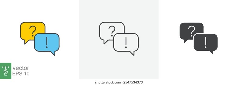 FAQ, questions and answers icon. Line, glyph and filled outline colorful version, Q and A speech outline and filled sign. Symbol, logo illustration. Different style icons set vector graphics. EPS 10.