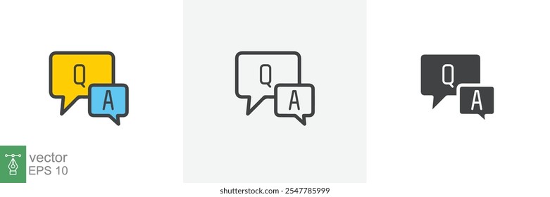 FAQ, questions and answers icon. Line, glyph and filled outline colorful version, Q and A speech outline and filled sign. Symbol, logo illustration. Different style icons set vector graphics. EPS 10.