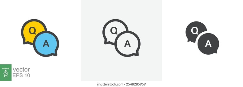 FAQ, questions and answers icon. Line, glyph and filled outline colorful version, Q and A speech outline and filled sign. Symbol, logo illustration. Different style icons set vector graphics. EPS 10.