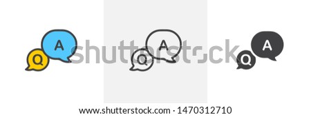 FAQ, questions and answers icon. Line, glyph and filled outline colorful version, Q and A speech outline and filled vector sign. Symbol, logo illustration. Different style icons set. Vector graphics