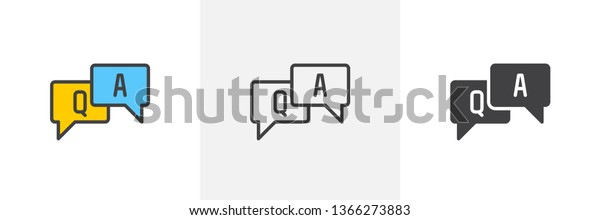 FAQ, questions and answers icon. Line, glyph and\
filled outline colorful version, Q and A speech outline and filled\
vector sign. Symbol, logo illustration. Different style icons set.\
Vector graphics