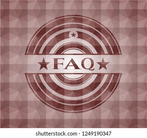 FAQ red seamless emblem or badge with abstract geometric pattern background.