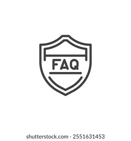 FAQ Shield line icon. linear style sign for mobile concept and web design. Shield with "FAQ" inscribed outline vector icon. Symbol, logo illustration. Vector graphics
