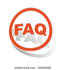 FAQ sign sticker, orange circle with image inside, on white background
