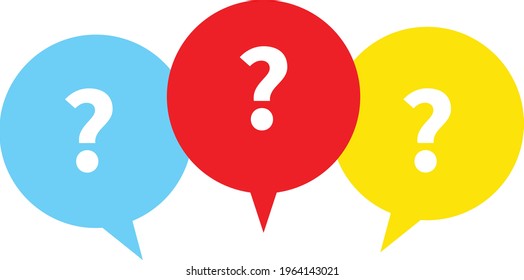 FAQ sign in white background. question mark with color speech bubbles sign. message box with question mark symbol. flat style. 