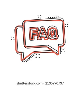 Faq speech bubble icon in comic style. Question cartoon vector illustration on white isolated background. Communication splash effect sign business concept.