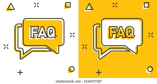 Faq speech bubble icon in comic style. Question cartoon vector illustration on white isolated background. Communication splash effect sign business concept.