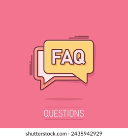 Faq speech bubble icon in comic style. Question cartoon vector illustration on isolated background. Communication splash effect sign business concept.