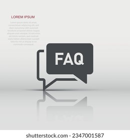 Faq speech bubble icon in flat style. Question vector illustration on white isolated background. Communication sign business concept.