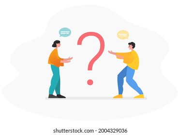 FAQ, support, people stand near big question mark. Modern vector illustration