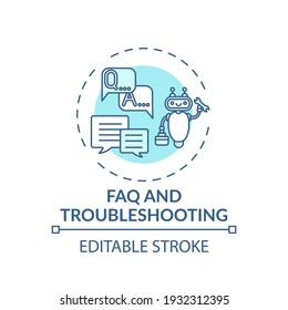 FAQ and troubleshooting concept icon. Online library helpline idea thin line illustration. Digital Library. Solving technicals problems. Vector isolated outline RGB color drawing. Editable stroke