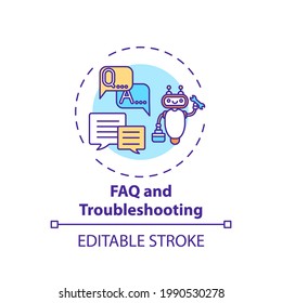 FAQ and troubleshooting concept icon. Online library helpline idea thin line illustration. Solving technicals problems. Free access. Vector isolated outline RGB color drawing. Editable stroke