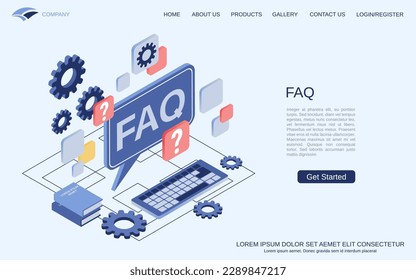 FAQ, user guide, customer support modern 3d isometric vector concept illustration. Landing page design template
