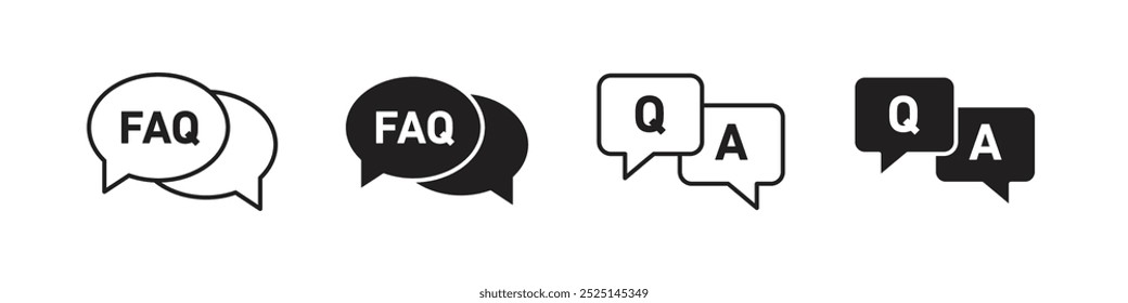 faq vector filled and outlined icons collection set