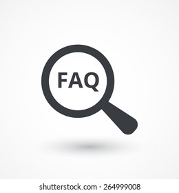 FAQ. Vector icon for web. Magnifying glass with text faq