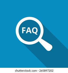 FAQ. Vector icon for web. Magnifying glass with text faq