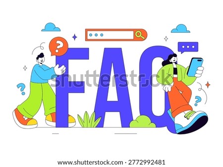 FAQ Vector Illustration featuring Frequently Asked Questions Concept With People Characters, Question Marks, Help Support, UI Elements Design